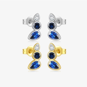 925 Sterling Silver Water Drop Stud Earrings For Women Minimalist Korean Style Rhinestone Inlaid Blue White Earrings Jewelry