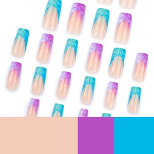 3D Französische Gradienten-Nägel zum Aufdrücken mit Blattrelief und Ombre-Design
