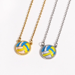 Colorful enamel volleyball pendant necklaces in gold and silver finish for sports fans