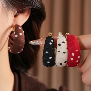 Chic polka dot fabric wrapped hoop earrings for women in four versatile colors