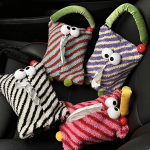 Copertura Per Scatola Di Fazzoletti Per Auto Peluche Mostro Occhi Grandi Righe Supporto Per Tovaglioli Appeso Per Interni