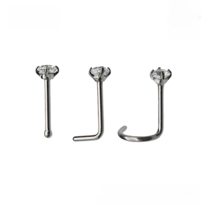 G23 titanium nose stud set featuring bone, L-shape and screw styles with 5A zircon