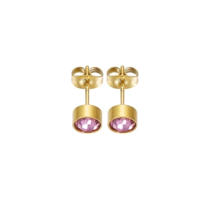 Boucles d'oreilles dorées en acier inoxydable avec pierre de naissance rose ronde