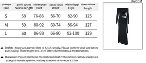 Size chart for the winter long sleeve dress with detailed measurements in centimeters