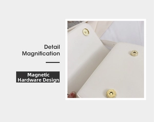 Detail magnification of dual magnetic clasp closure on beige leather crossbody bag