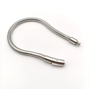 Polished silver flexible snake chain bracelet with stainless steel clasp for unisex wear