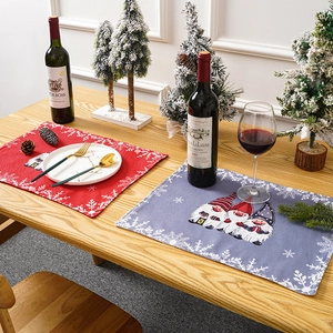 Christmas Gnome Placemats Linen Fabric Cartoon Snowflakes Print Holiday Dining Room Table Decoration Nordic Style Festive