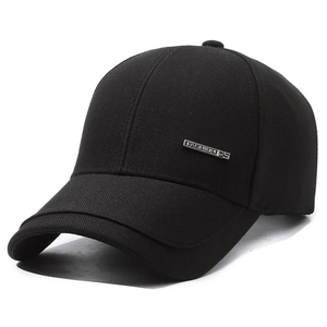 Classic men's black cotton baseball cap with a side rectangular metal fashion plate