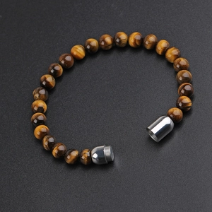 Minimalist 8mm Tiger Eye stone beaded bracelet with a sleek magnetic metal clasp