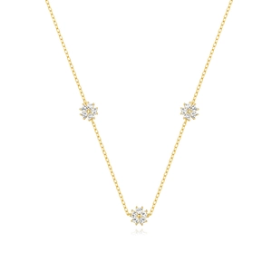 S925 sterling silver gold necklace featuring three heart-petal flower charms with white zircon