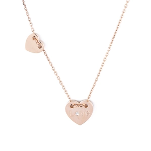 Roségoldene Titanstahlkette mit zwei Herzanhängern und einem kleinen Diamant-Akzent