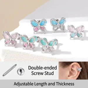 Butterfly Cartilage Stud Earrings Titanium Steel Copper Zircon Double Head Screw Back Piercing Jewelry Cute Niche For Women