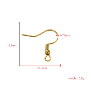 Golden stainless steel earring hooks with spring beads and 19.5mm size dimensions