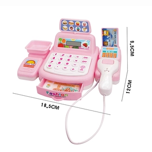 Pink kids toy cash register playset with scanner and play money, 18.5x12x9.5cm size