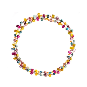 Colorful coastal necklace with irregular faux shell beads and faceted crystals