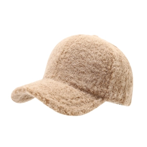 Casquette de baseball chaude en polaire camel avec texture pelucheuse épaisse et design