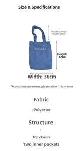 Blue and white checkered canvas tote with ruffled handles and interior pockets