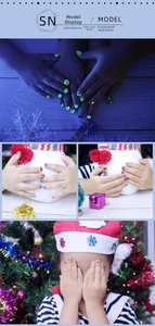 Luminous Christmas nail stickers for kids featuring Santa and reindeer with self-adhesive backing