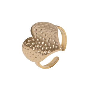 Hammered gold heart open ring in stainless steel with a vintage textured finish