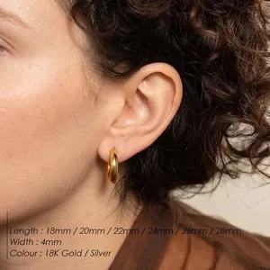 Classic 18K gold plated stainless steel hoop earrings for women in various sizes