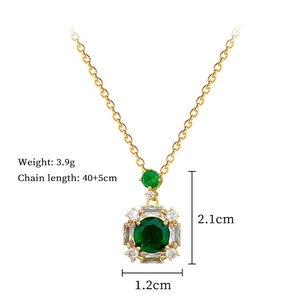 Detailed dimensions of emerald green pendant necklace with diamond accents