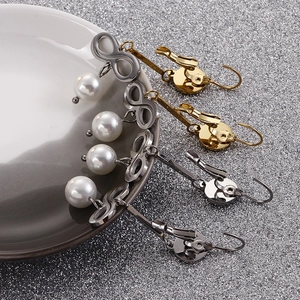 Elegant gold and silver long pearl drop earrings with infinity symbol for women