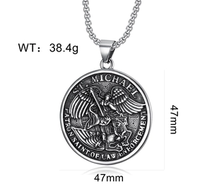Detailed relief of Saint Michael on silver pendant with 47mm diameter and 38.4g weight