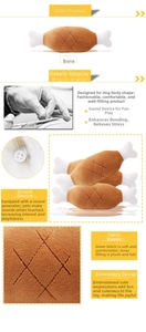 Detail of plush drumstick pet toy with cross-stitch embroidery and built-in squeaker