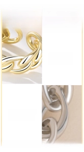 Macro detail of S925 sterling silver multilayer rope chain ring with gold and silver plating