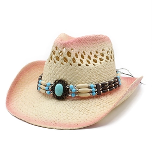 Western Cowboy Strohhut Ausgehöhlt Sonnenschutz Breite Krempe Böhmisch Türkis Perlen Sommer Strand Reise