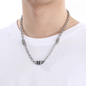Mens minimalist titanium steel spring necklace with industrial style round chain links
