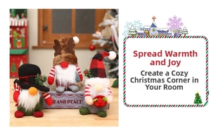 Three plush Christmas gnomes with plaid hats and reindeer antlers on decorative books
