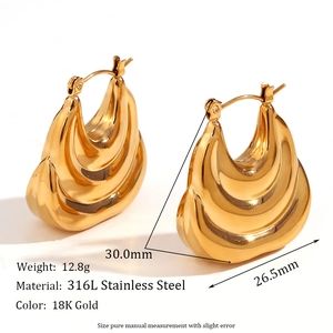 Three-layer hollow boat-shaped 18K gold plated stainless steel hoop earrings for women