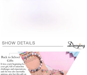 Pink zebra stone bracelet set with heart charm and First Day of 1st Grade gift card