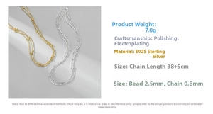 Detail showing S925 sterling silver triple-layer snake chain necklace with beads and specs