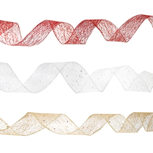 Set van 2m kerstlinten in rood, wit en goud met sprankelende glitter en mesh afwerking
