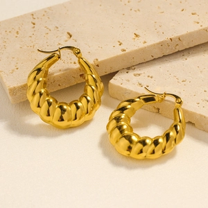 Croissant Hoop Earrings Stainless Steel 18K Gold Plated Twisted Braid Chunky Hollow French Retro Jewelry For Women