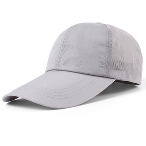 Grey quick-dry mesh baseball cap with long visor and breathable holes for sun protection