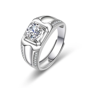 Adjustable sterling silver ring for men featuring a large round solitaire stone setting