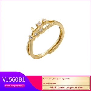 Detail showing brass moon ring with gold finish and zircon stones including 20x21mm size