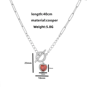 18K gold plated brass necklace with a red heart pendant and OT toggle clasp, 40cm length