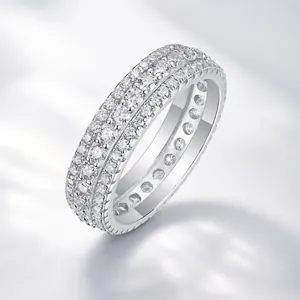 925 Sterling Silver Moissanite Ring Women Luxury Eternity Band Wedding Engagement Jewelry Minimalist Style Gift