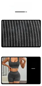Detail showing deep grey ribbed fabric texture on split design yoga sports set for women