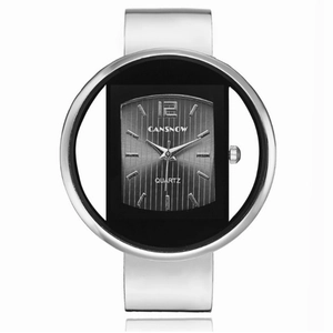 Orologio da polso da donna alla moda in metallo argento con quadrante nero quadrato