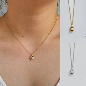 Artificial Pearl Pendant Necklace Stainless Steel Irregular Geometric Circle Plated Elegant Minimalist Jewelry For Women Daily Wearing