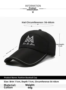 Detail showing breathable mesh fabric and embroidered M logo on black outdoor baseball cap