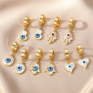 Evil Eye Hoop Earrings Stainless Steel Gold Plated Shell Heart Hamsa Hand Vintage Ethnic Jewelry Women