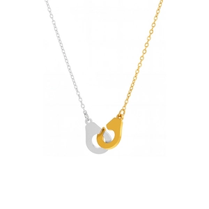 Collier menottes bicolore or et argent en acier inoxydable poli pour femme chic