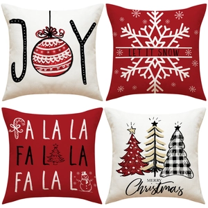 Christmas Throw Pillow Covers Linen Like Cushion Case Holiday Winter Decorative Farmhouse Snowflake Tree Ornament Pattern