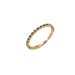 Elegant gold plated S925 silver ring with a row of sparkling green zircon stones